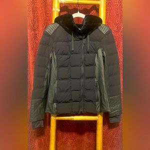 Blanc Noir Moto Jacket / Faux Fur hood.  NWOT